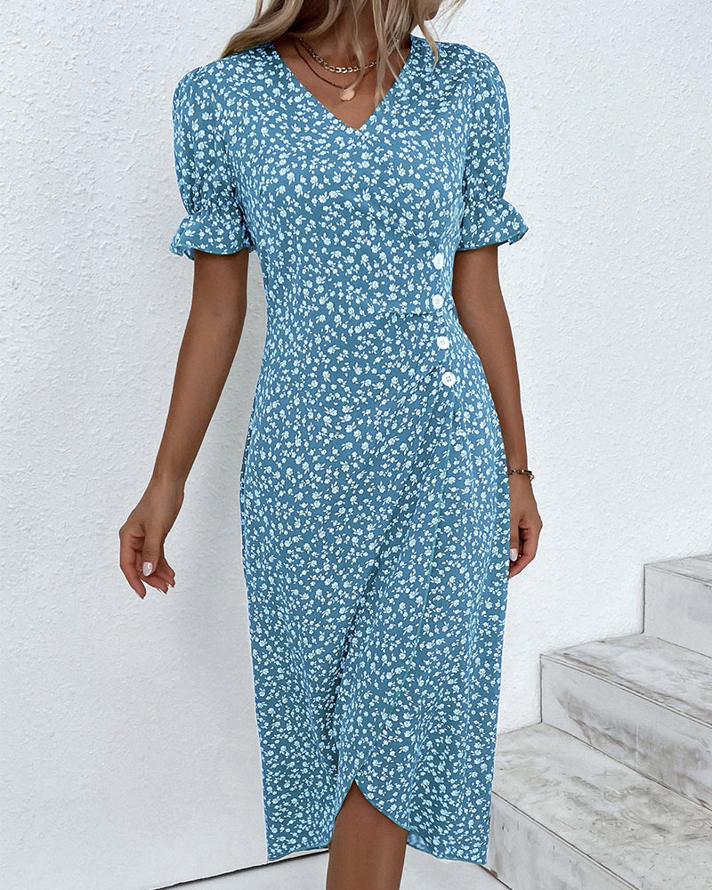 Ginny - Vestido V-Neck Fresh Bloom para Todo el Día
