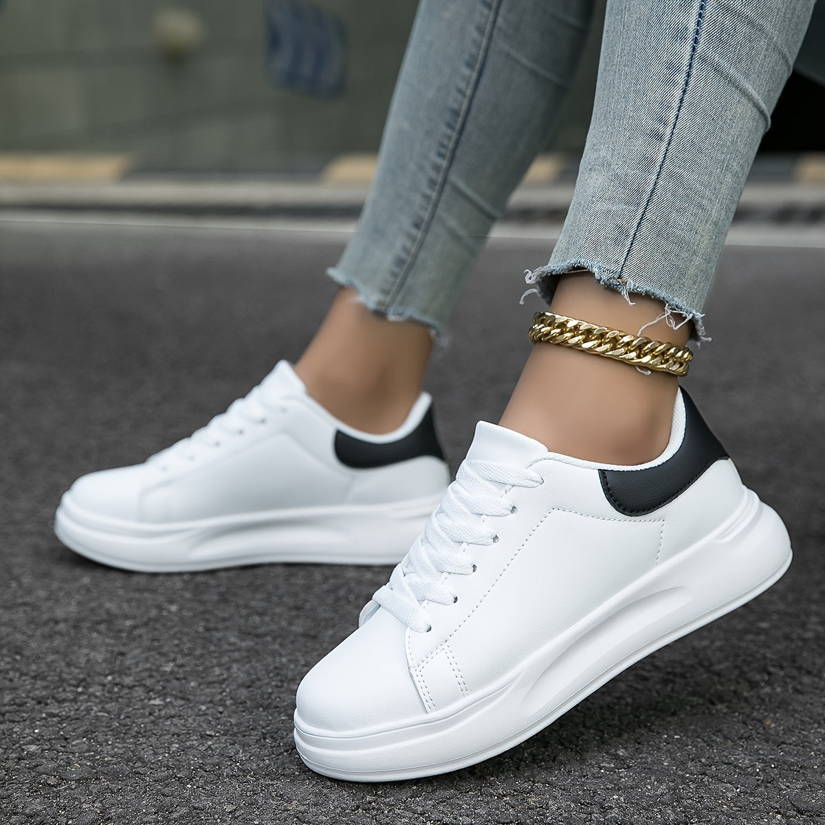 Techno - Zapatillas de Cuero Blancas Mujer Look Limpio