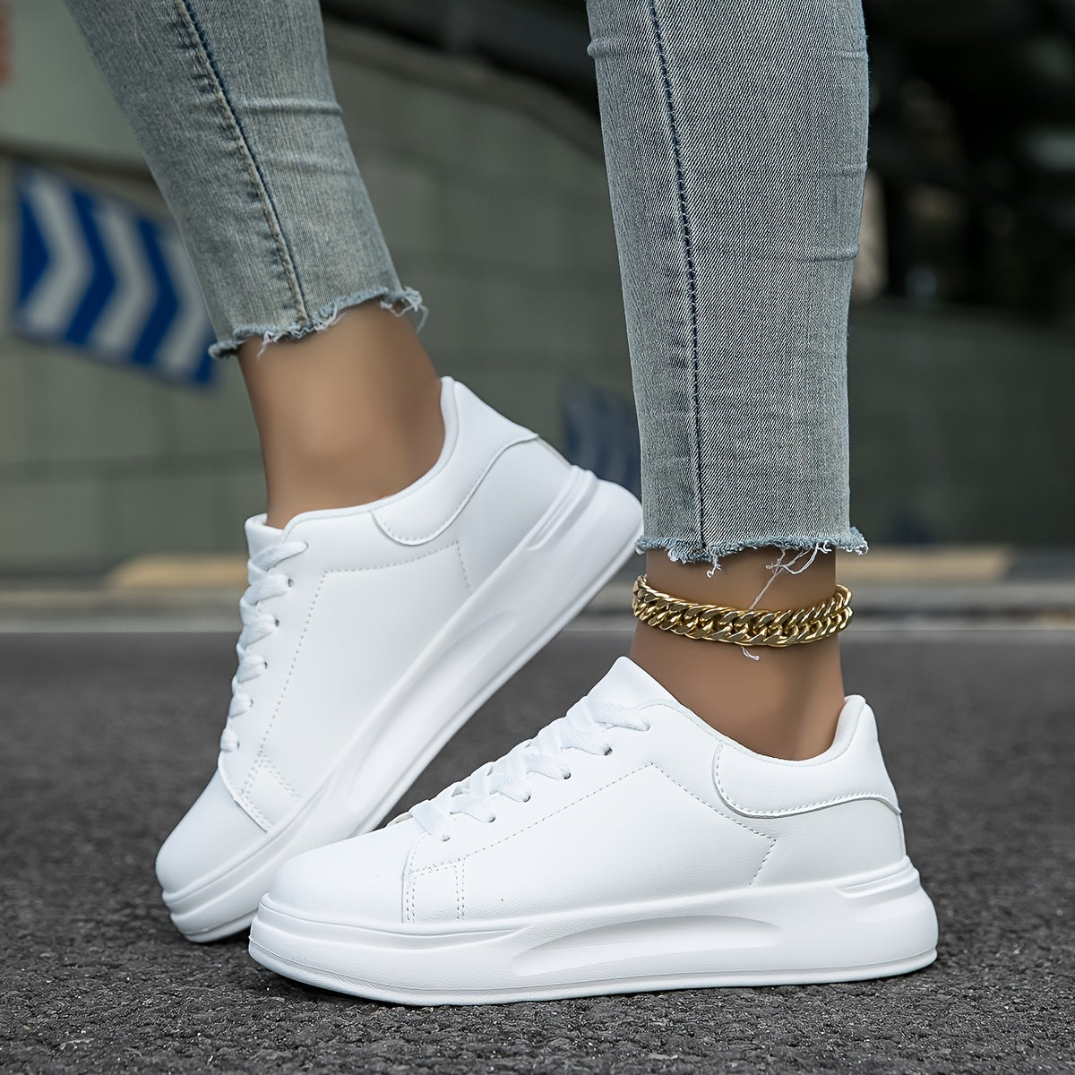 Techno - Zapatillas de Cuero Blancas Mujer Look Limpio