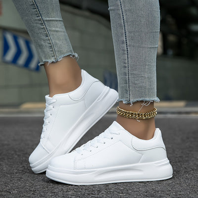 Techno - Zapatillas de Cuero Blancas Mujer Look Limpio