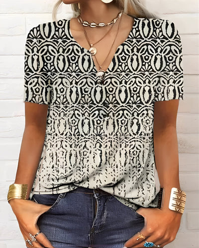 Denise - Blusa boho con cuello en V y botones para mujer