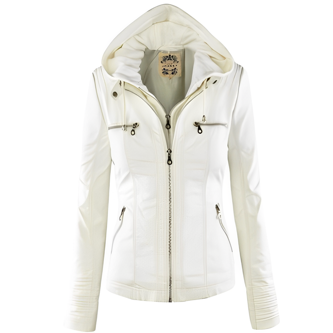 Janene - Casual, impermeable chaqueta de cuero con capucha para mujeres