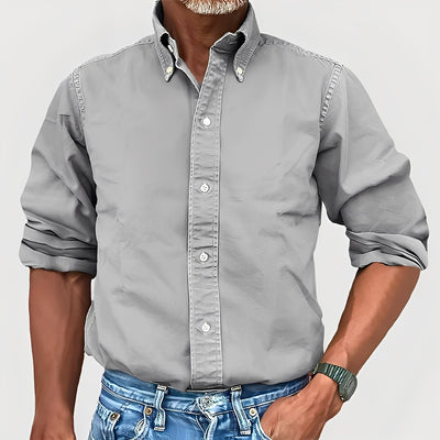 Ronald - Camisa de manga larga con solapa retro para hombres