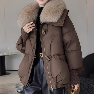 Victoria - elegante chaqueta de plumas rompevientos con cuello de piel para mujeres