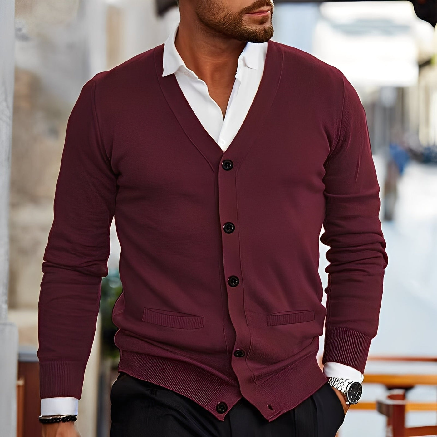 Terence - Suéter retro con bolsillos para hombres