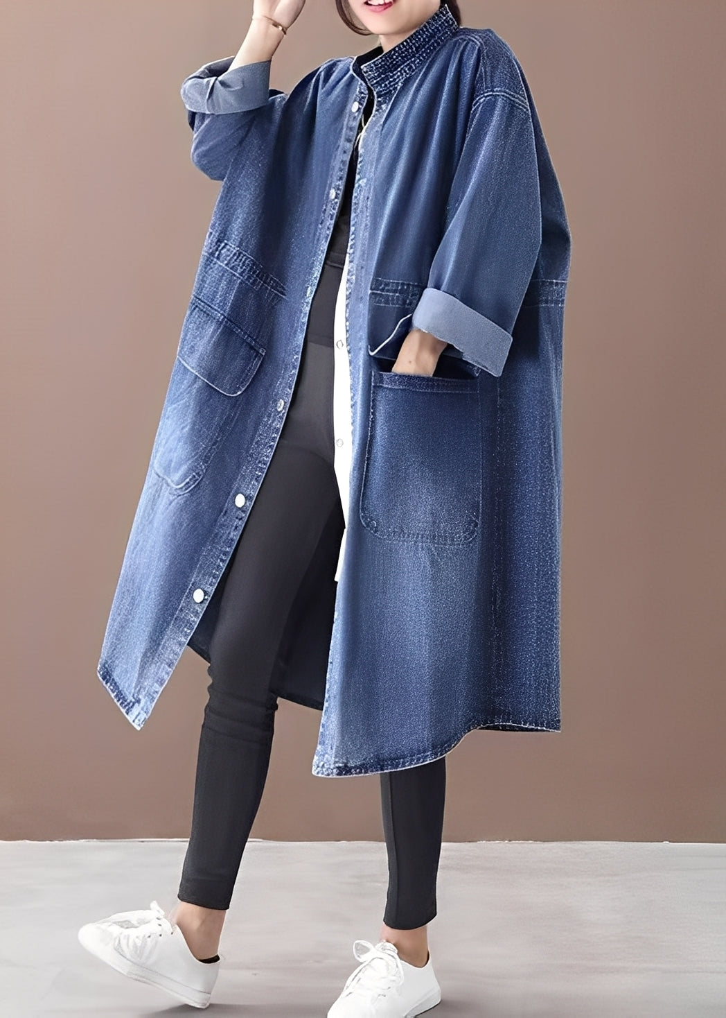 Jacinda - Chaqueta vaquera oversized con cuello alto para mujer