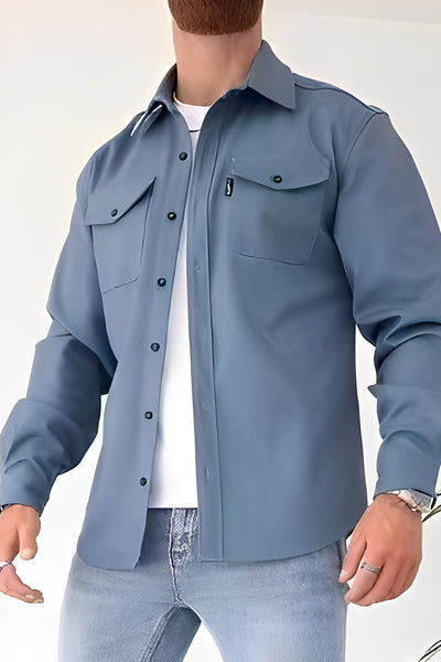David - Camisa casual con bolsillos para hombres