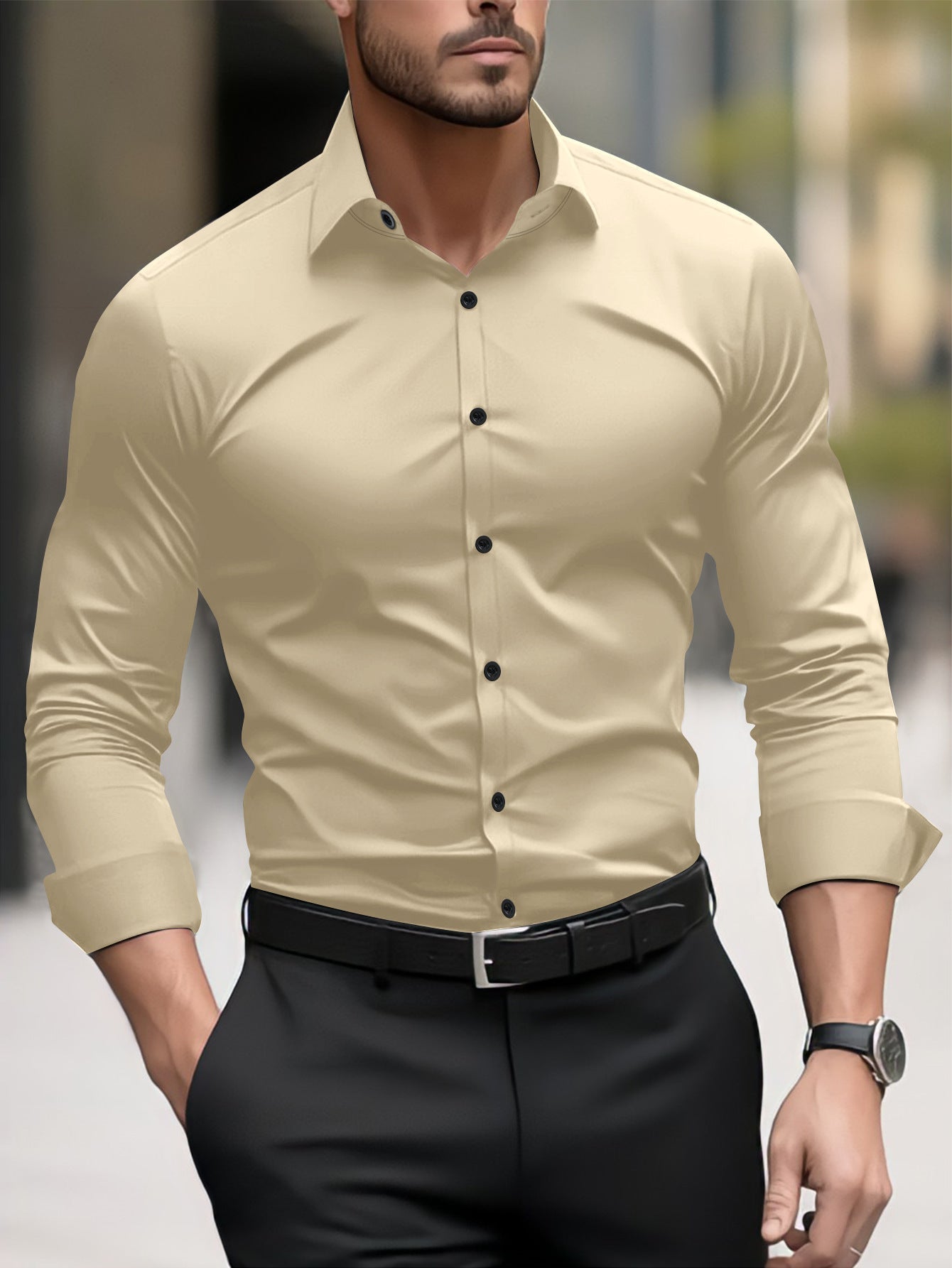 Thomas - Camisa de negocios casual con cuello de solapa para hombres