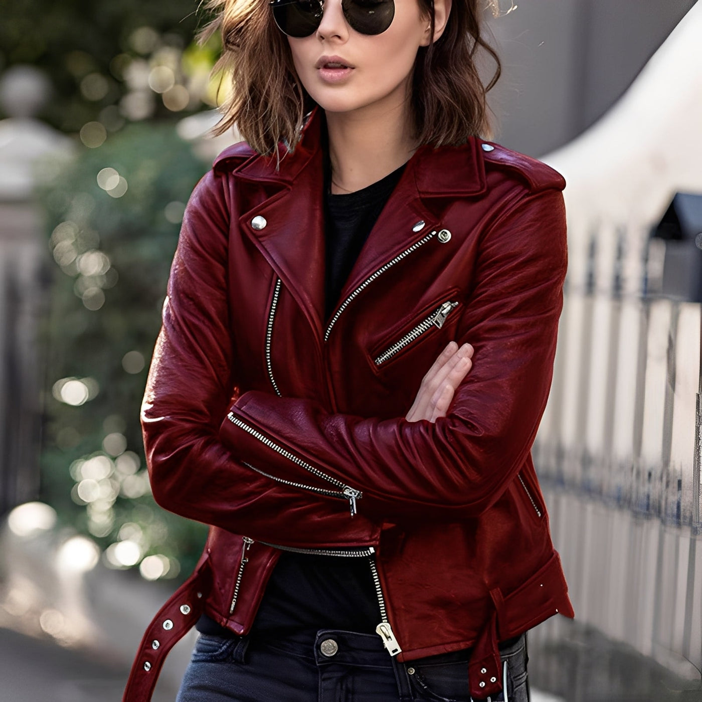 Miranda - Chaqueta de cuero clásica con cremallera para mujer