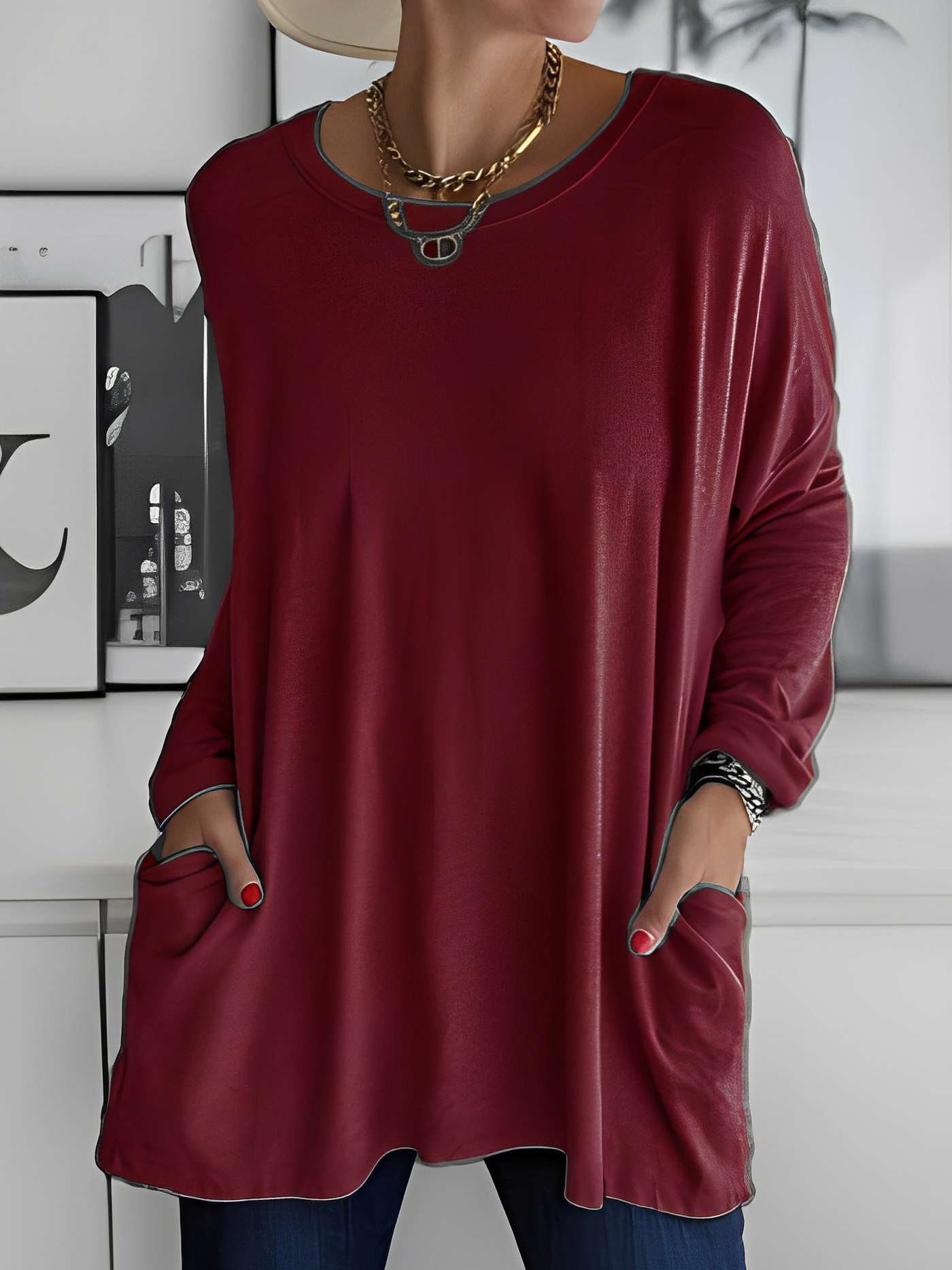 Leola - Suéter casual con bolsillos para mujer