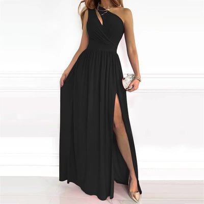 Iredessa - Elegante vestido de noche de un solo hombro con abertura