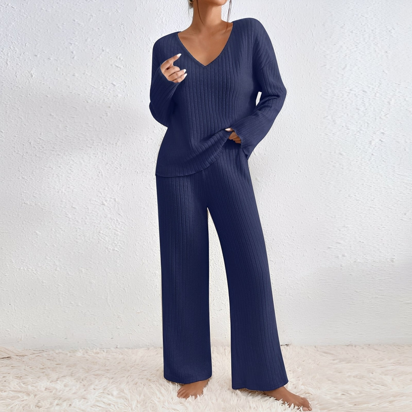 Michele - Conjunto de salón de dos piezas de punto informal para mujeres
