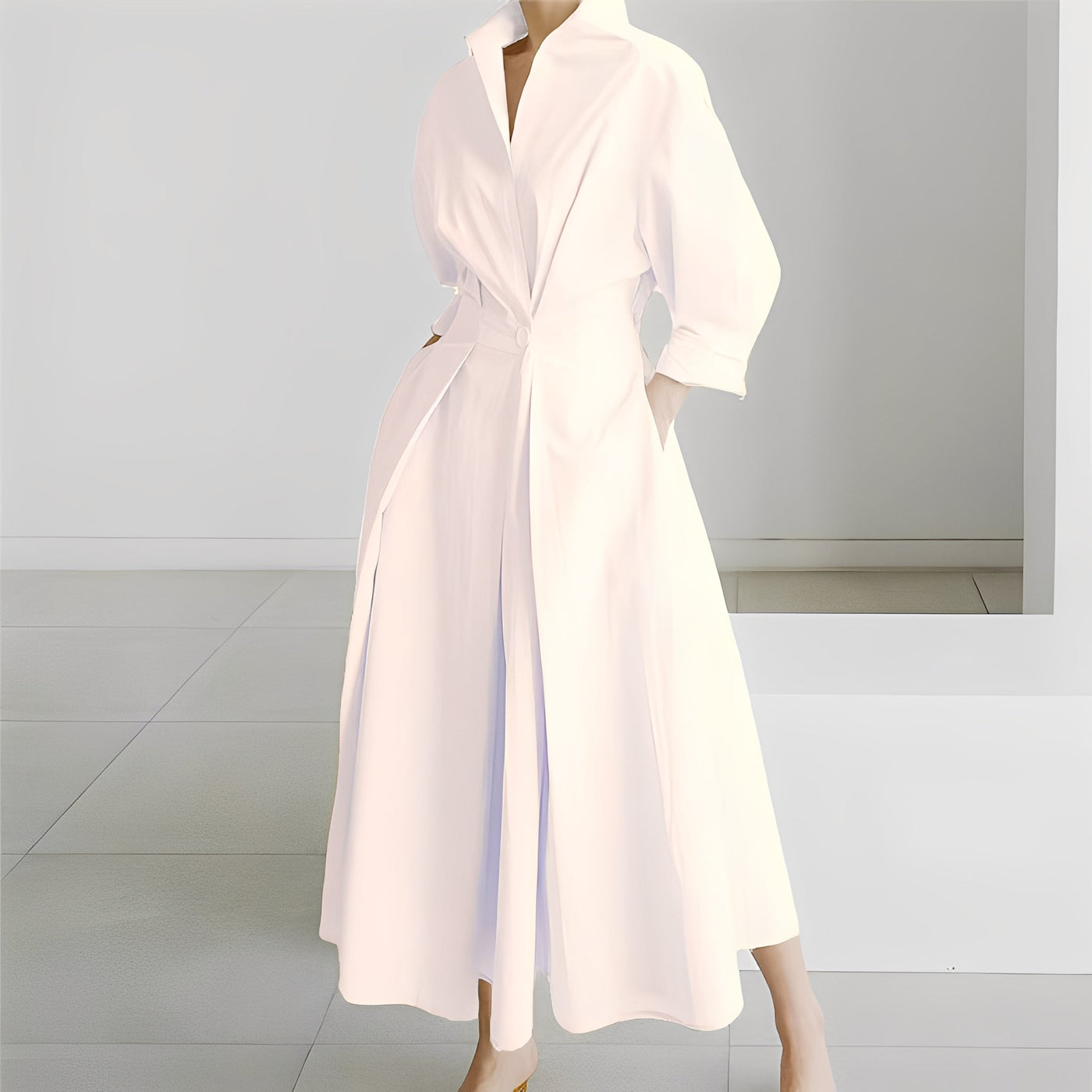 Lavina - Vestido holgado de manga larga con bolsillos para mujer