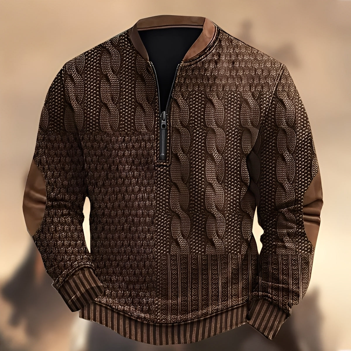 Edmund - Suéter casual impreso con cremallera para hombres