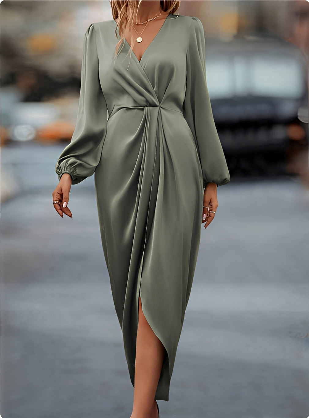 Diantha - Vestido elegante con mangas de linterna abiertas para mujeres