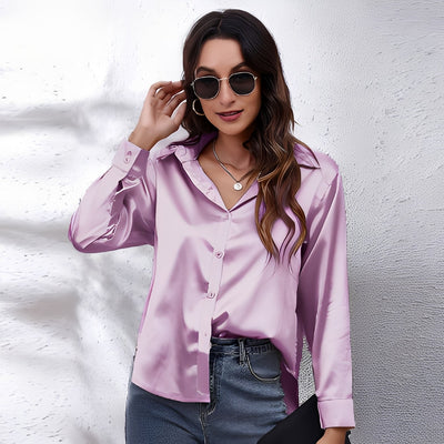 Haylee - Camisa de seda de manga larga casual para mujer