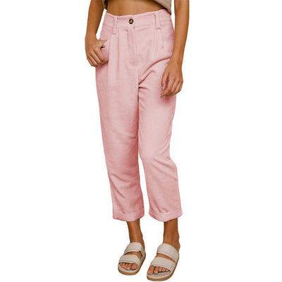 Chelsie - Pantalones de pana casuales con talle alto para mujer