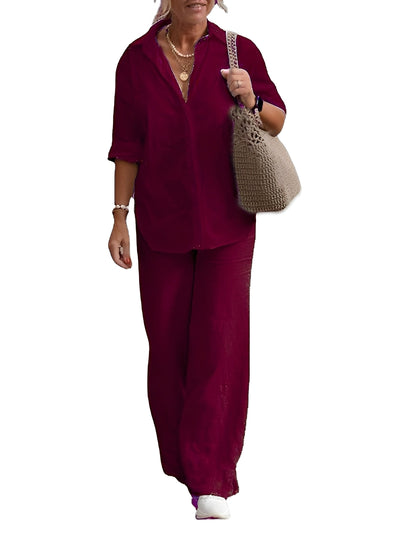 Earleen - Cómodo traje de dos piezas de lino para mujeres