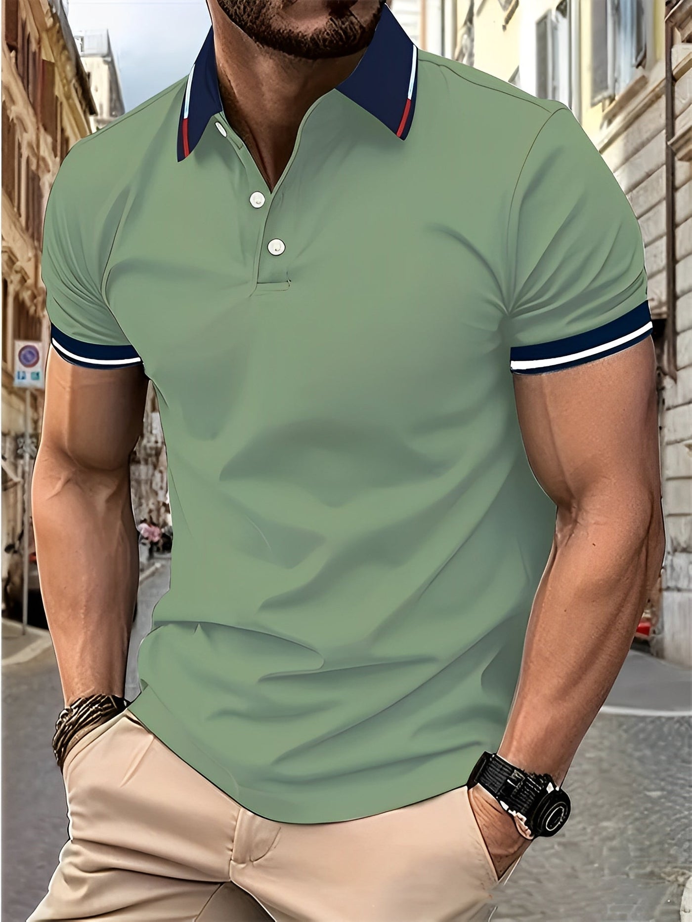 Matthew - Camiseta Polo sencilla con botones para hombres