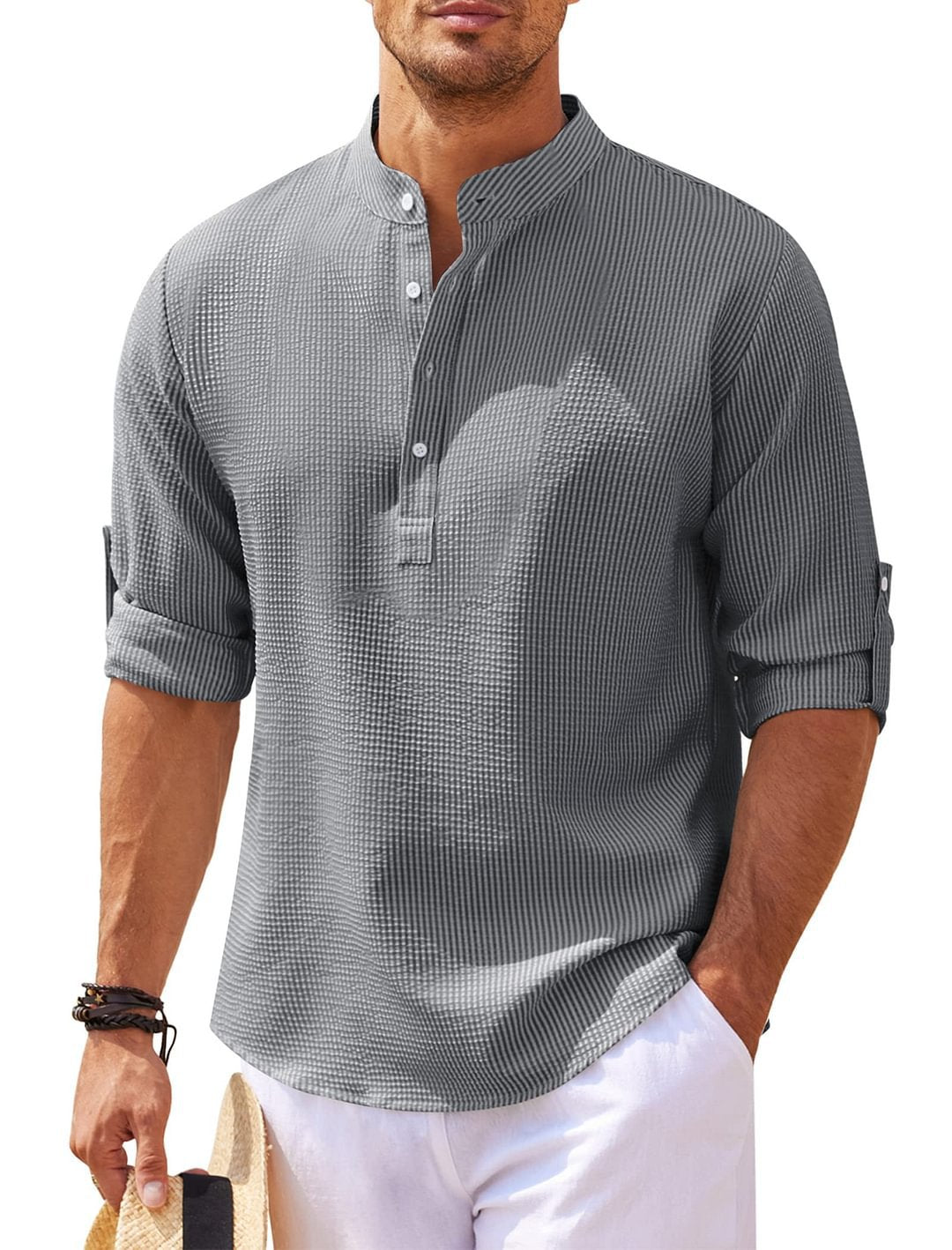 Darwin - Camisa Casual de Manga Larga de Lino para Hombres