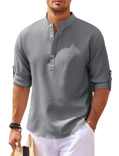 Darwin - Camisa Casual de Manga Larga de Lino para Hombres
