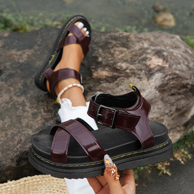 Laurelle - Elegantes sandalias deportivas romanas con hebilla para mujer