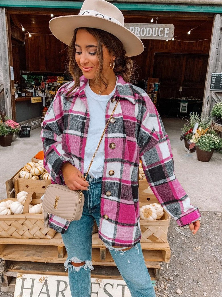 Justy - Camisa de franela casual y holgada para mujer