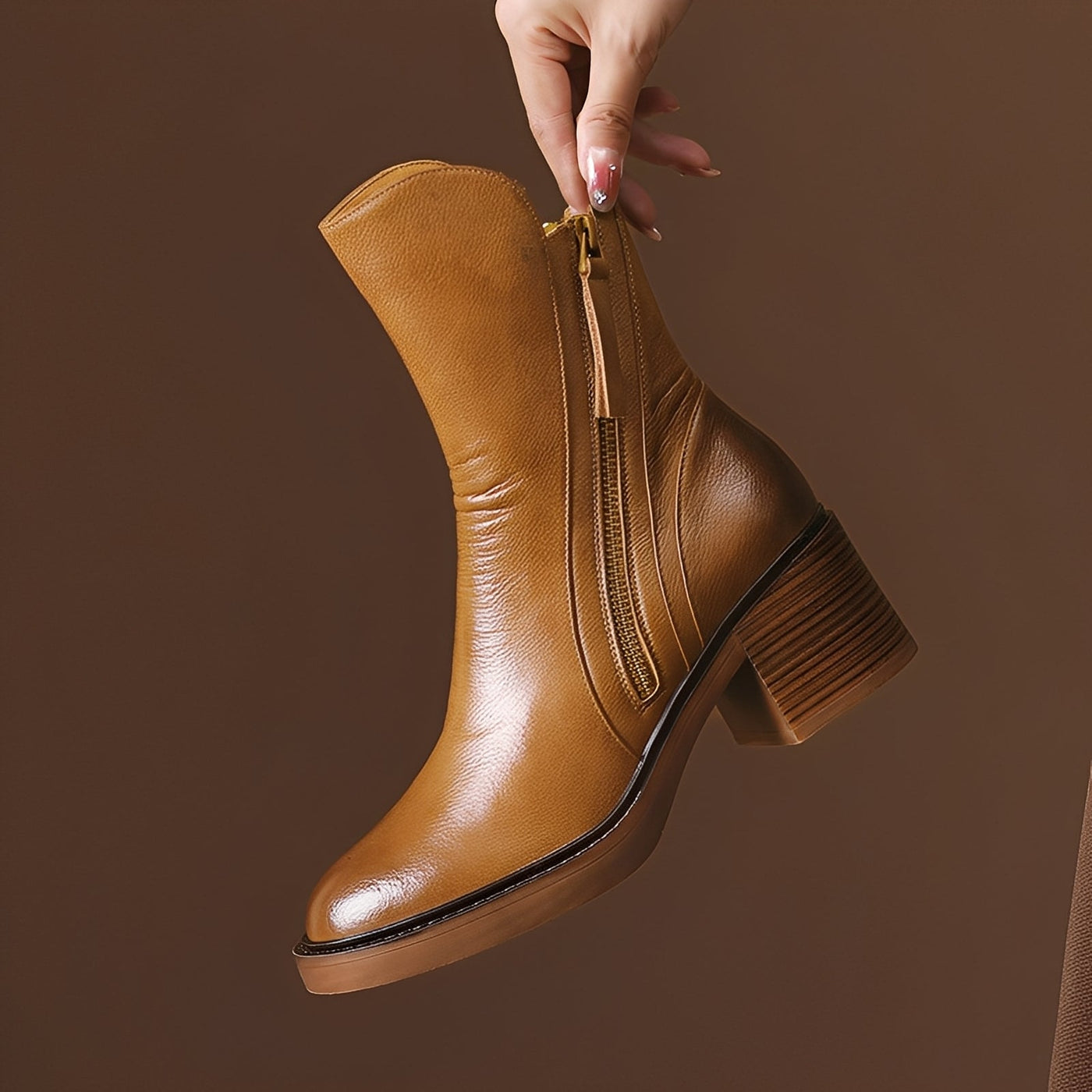 Pamella - Clásicas botas de cuero altas al tobillo para mujeres