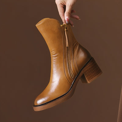 Pamella - Clásicas botas de cuero altas al tobillo para mujeres