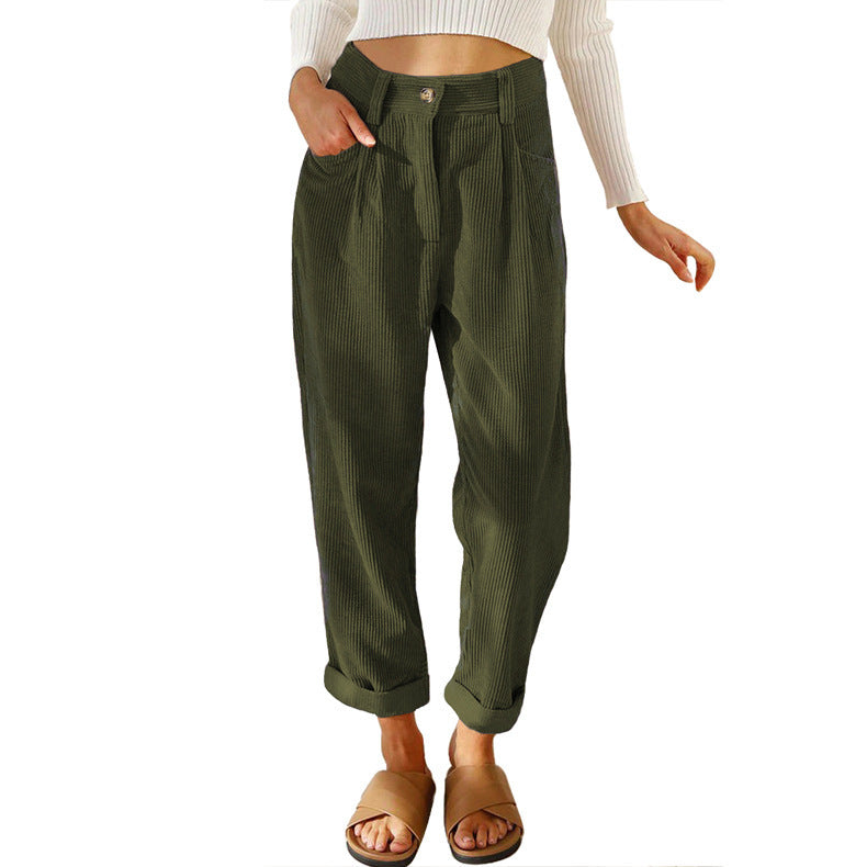 Chelsie - Pantalones de pana casuales con talle alto para mujer