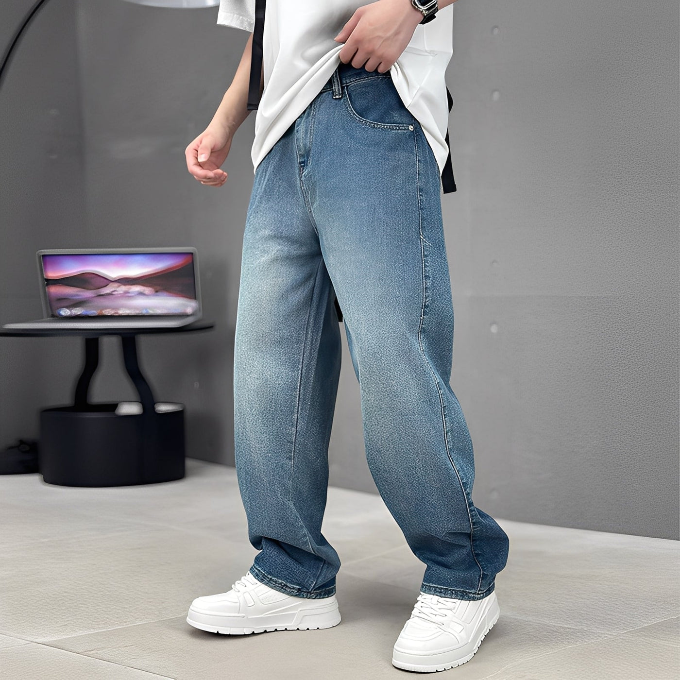 Wendell - Jeans elegantes con pierna ancha para hombres
