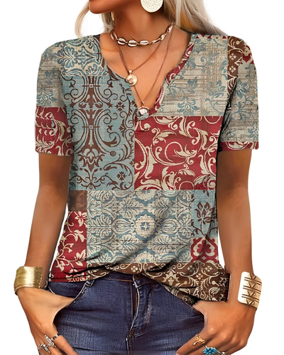 Charlee - Blusa Boho Holgada con Cuello en V para Mujeres