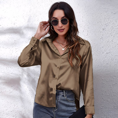 Haylee - Camisa de seda de manga larga casual para mujer