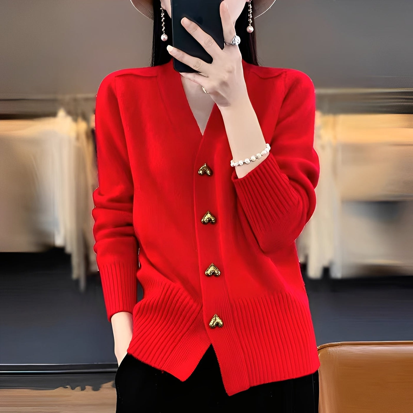 Valarie - Chaqueta de punto con botones de corazón para mujer