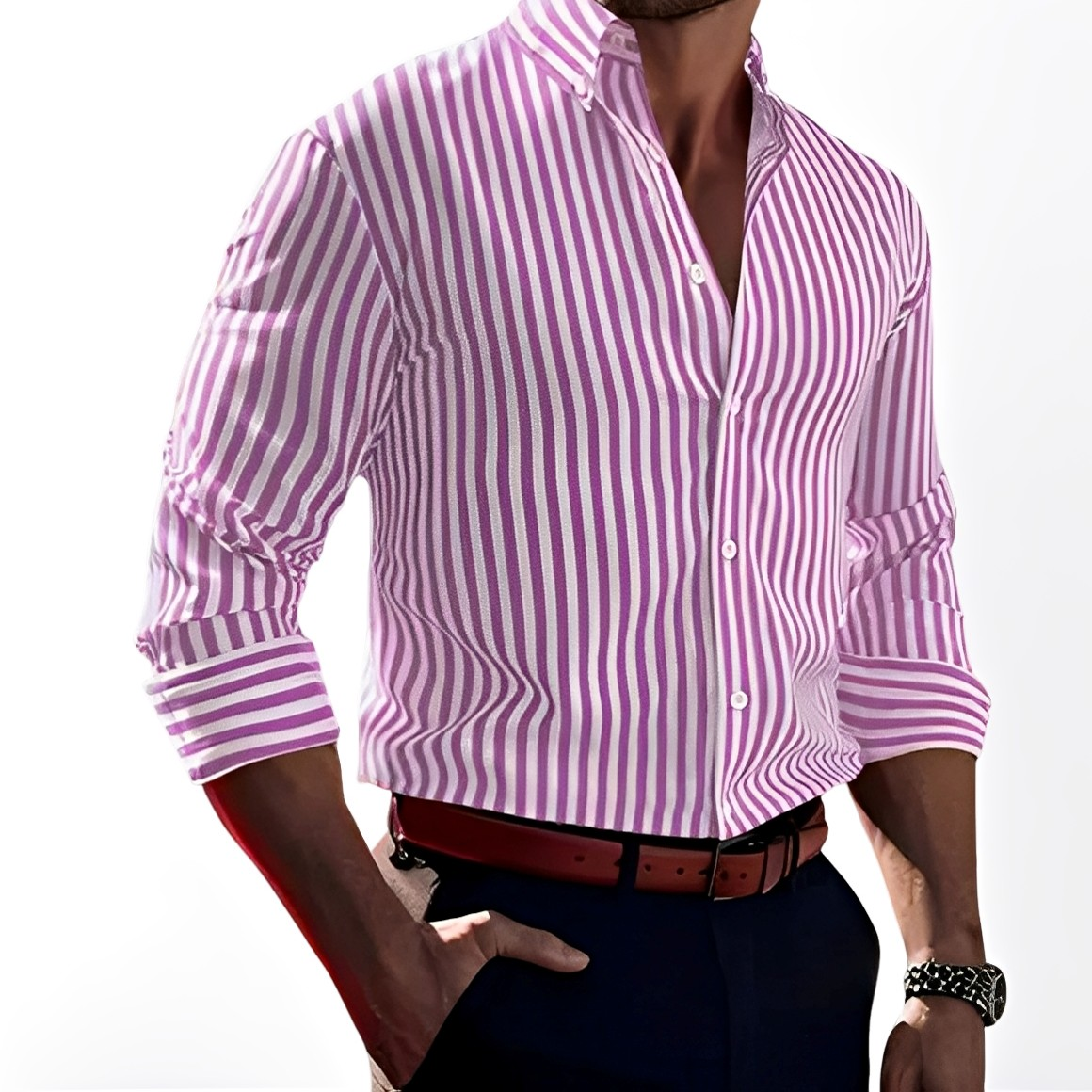 Brycen - Camisa rayada de manga larga elegante para hombres