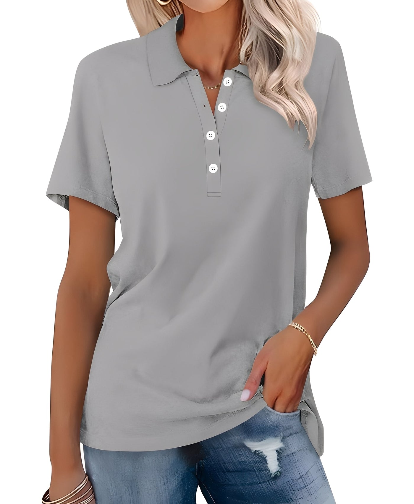 Glenna - Camiseta Polo de Manga Corta Ajustada y Casual para Mujer