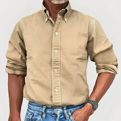 Ronald - Camisa de manga larga con solapa retro para hombres