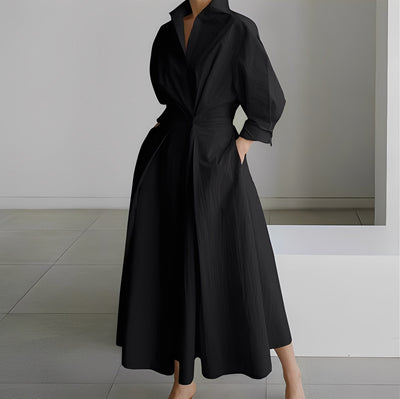 Lavina - Vestido holgado de manga larga con bolsillos para mujer