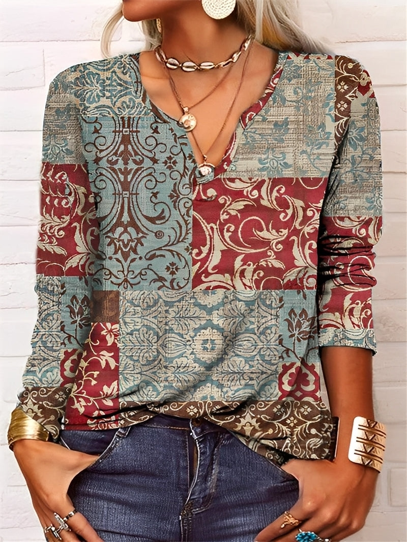 Denise - Blusa boho con cuello en V y botones para mujer