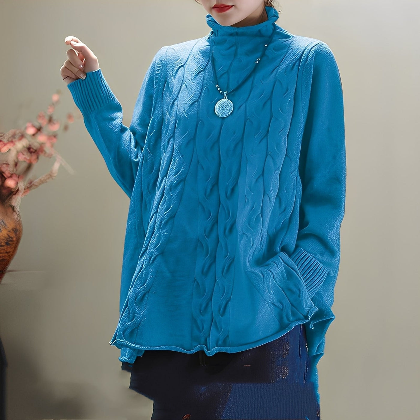 Merla - Cómodo jersey de cuello alto con abertura lateral para mujer