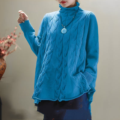 Merla - Cómodo jersey de cuello alto con abertura lateral para mujer