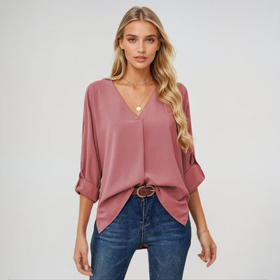 Lena Elegante blusa con cuello en V