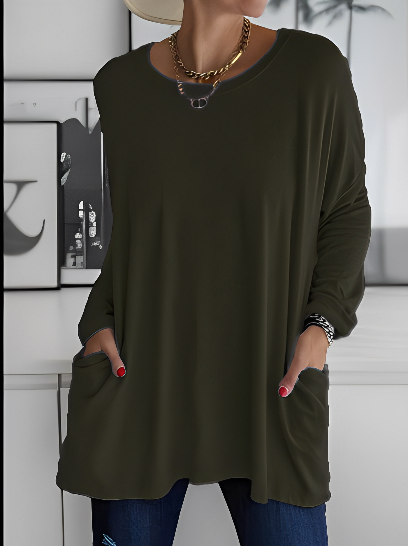 Leola - Suéter casual con bolsillos para mujer