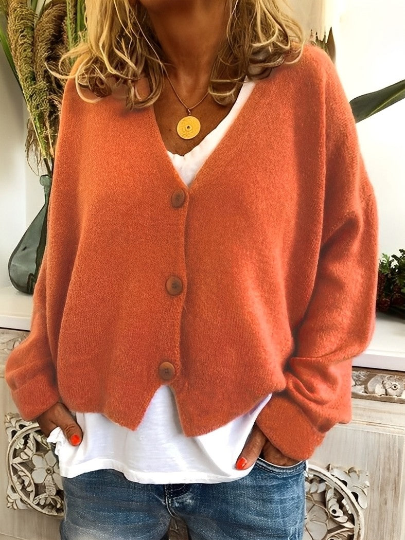 Evette - Chaqueta de punto casual con botones para mujeres