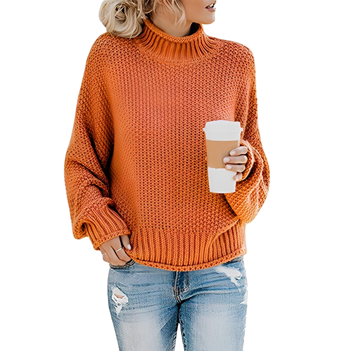 Evalyn - Jersey de punto casual con cuello alto para mujer