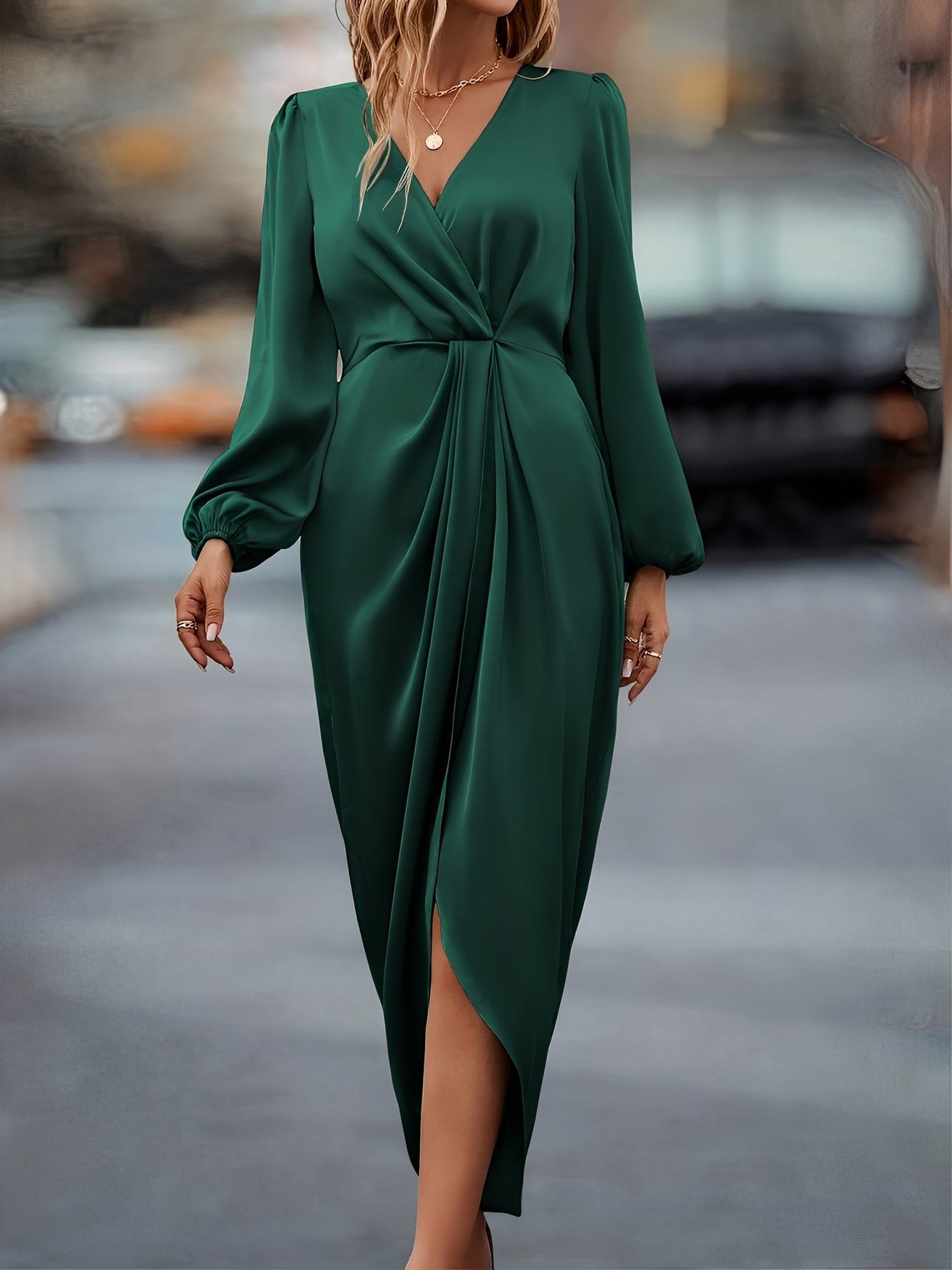Diantha - Vestido elegante con mangas de linterna abiertas para mujeres