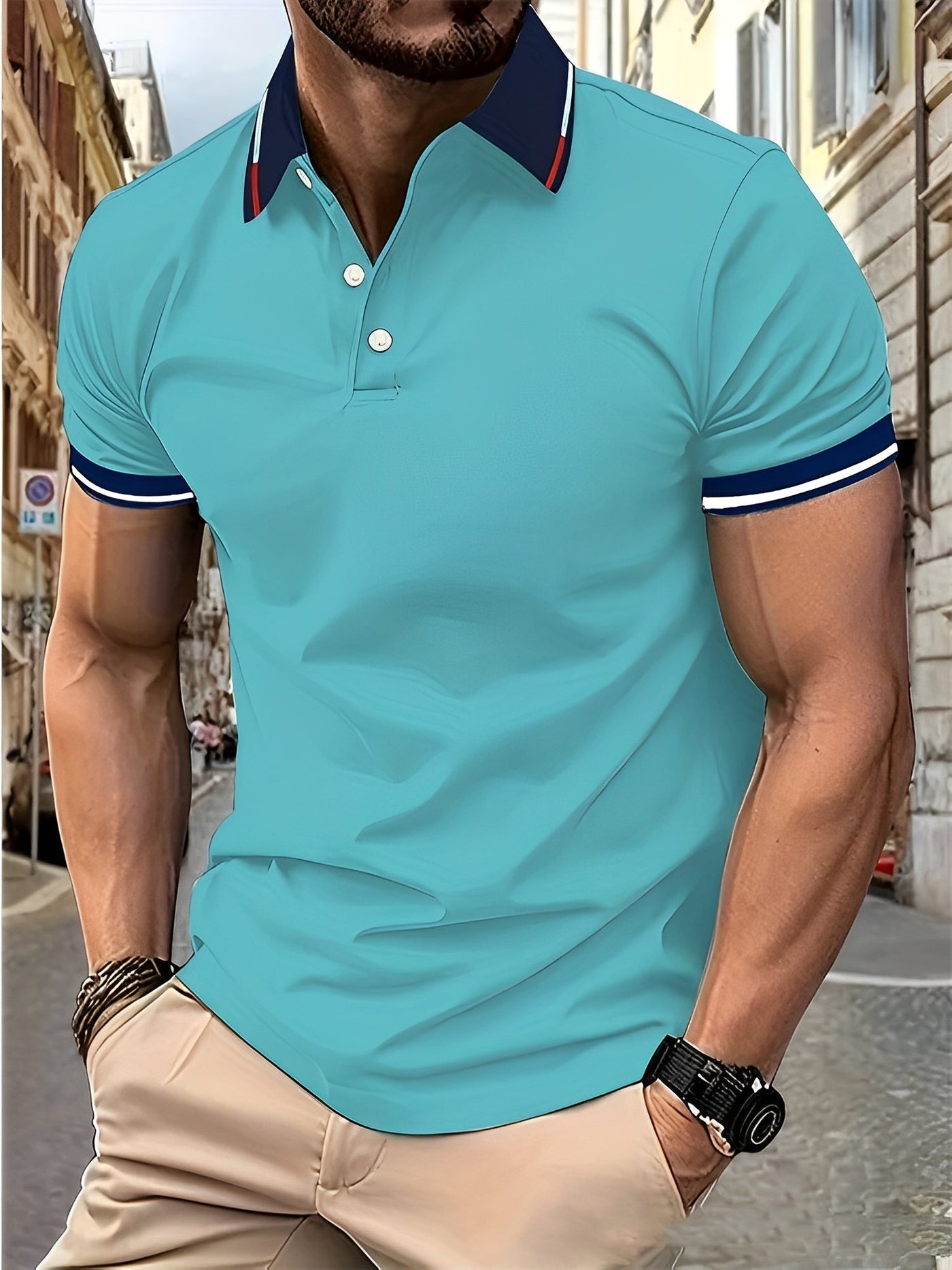 Matthew - Camiseta Polo sencilla con botones para hombres