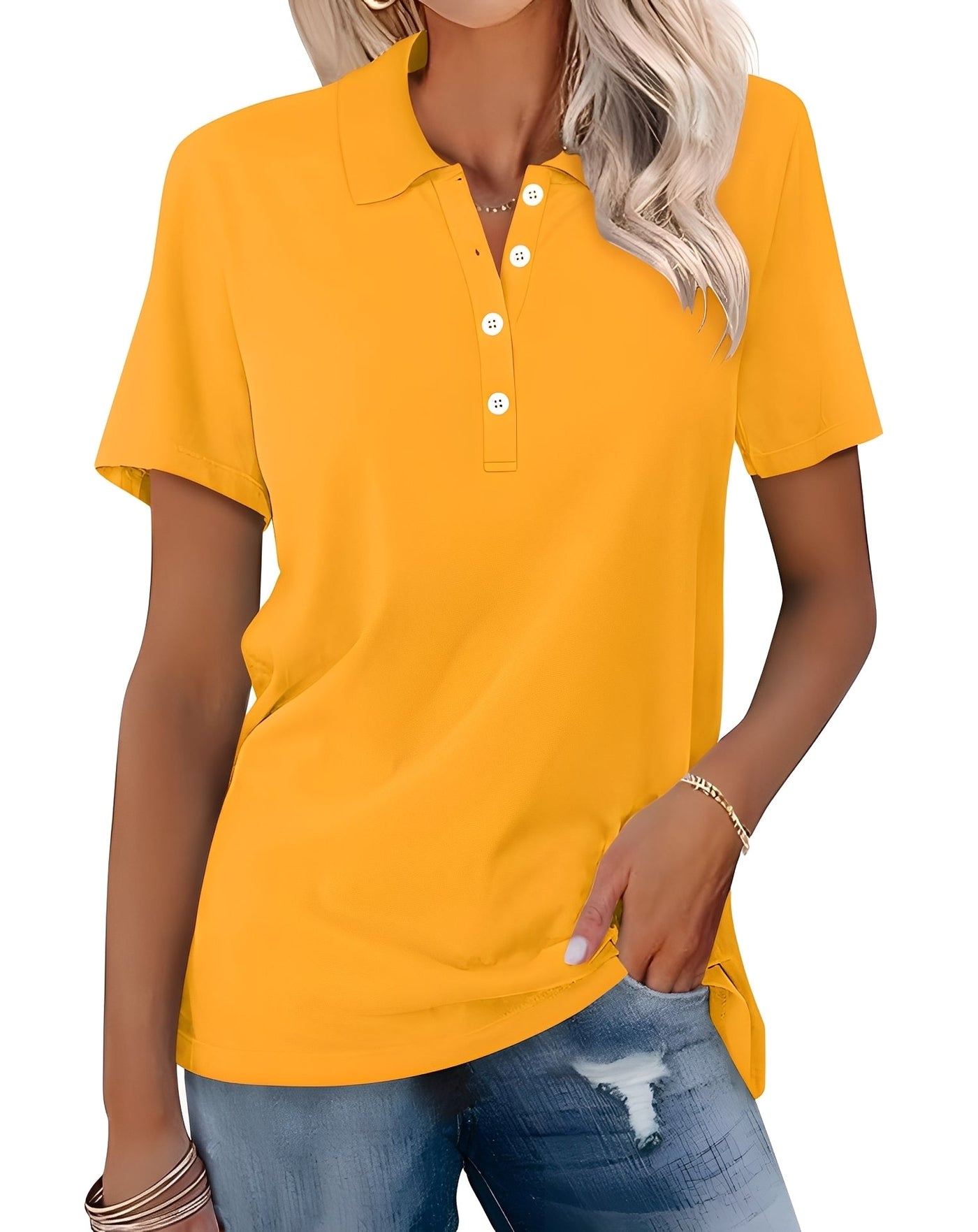Glenna - Camiseta Polo de Manga Corta Ajustada y Casual para Mujer