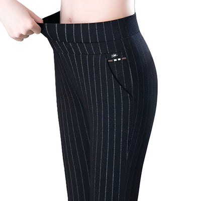 Wenda - Pantalones de tiro alto con cintura elástica para mujer