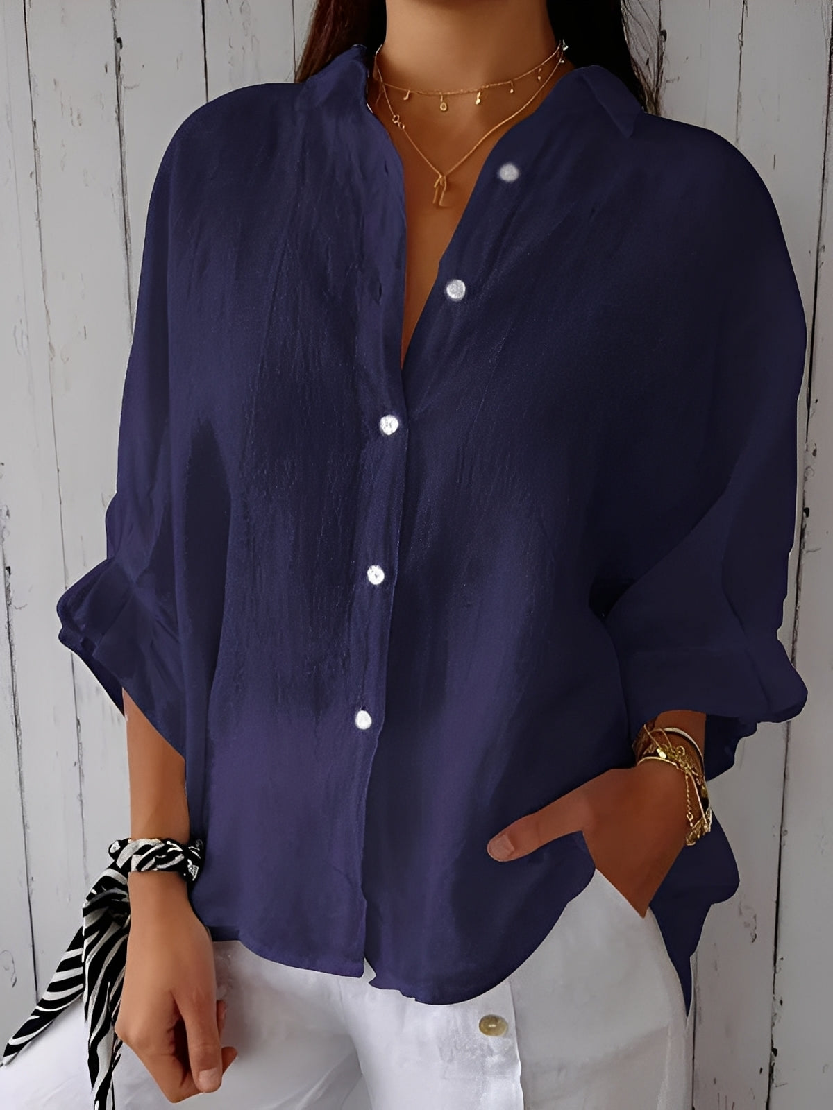 Griselda - Camisa suelta de algodón y lino para mujeres